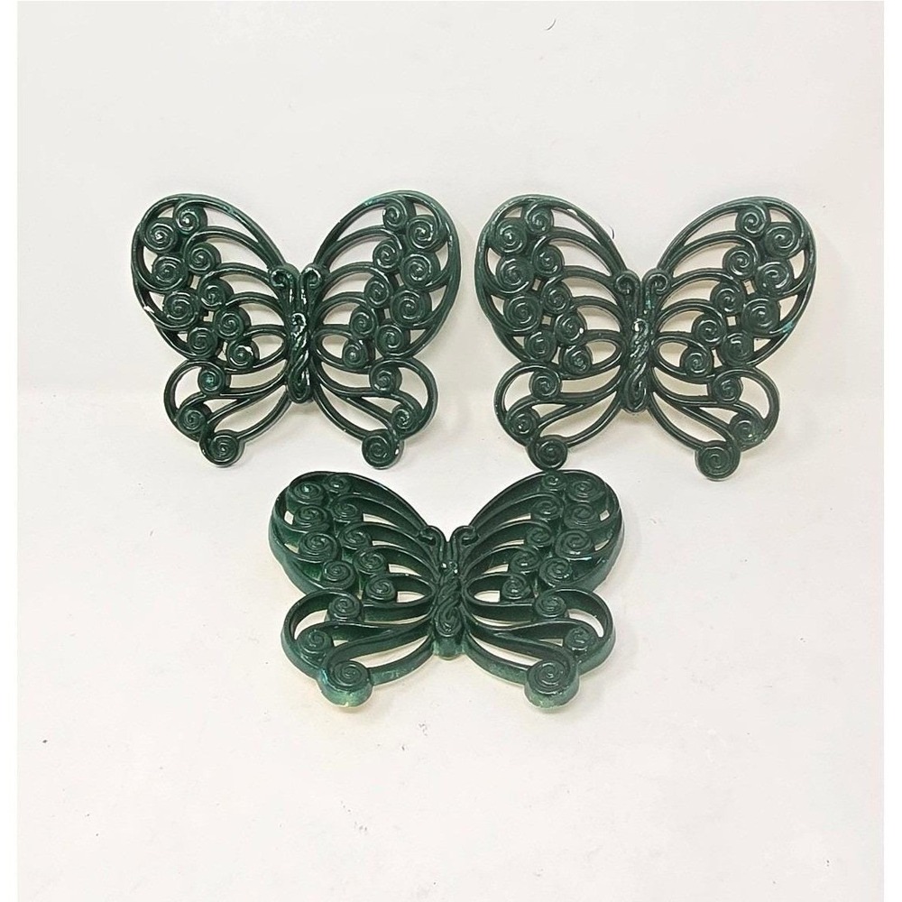 Vtg green burwood‎ butterflies wall decor retro MCM hanging fairycore set Of 3